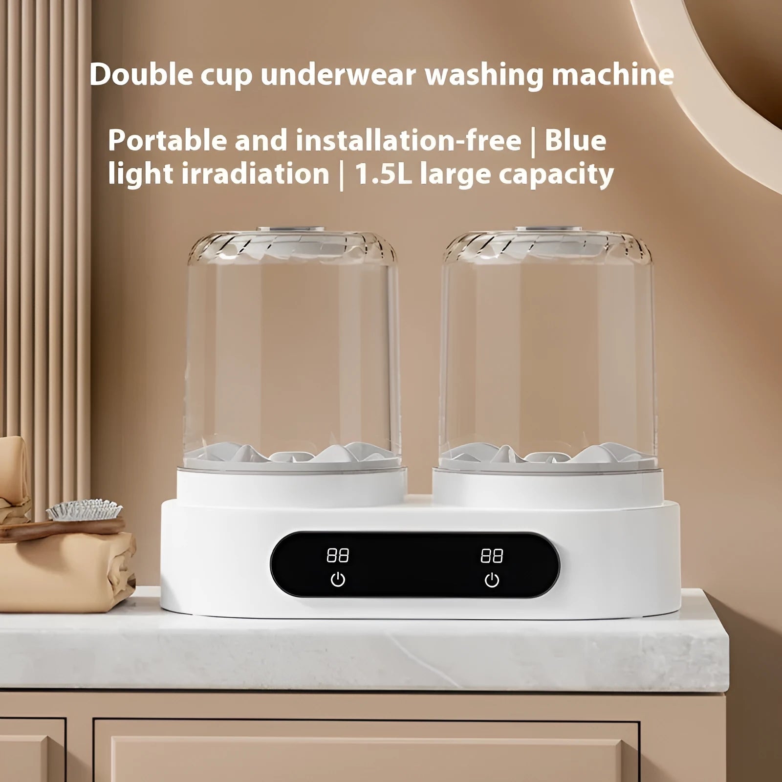 White double bucket mini underwear washing machine with USB power connection