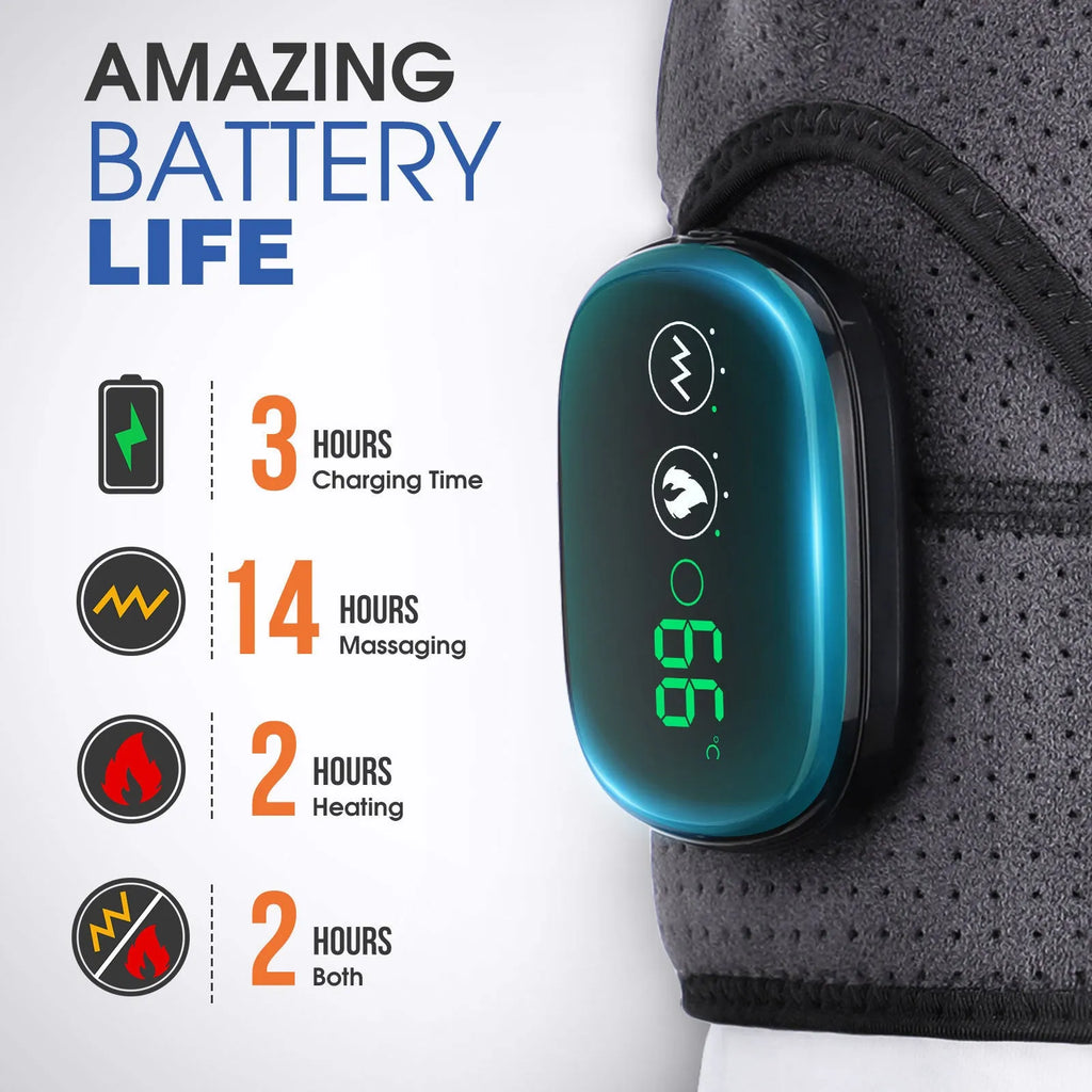 USB rechargeable electric heating shoulder pad in pure gray with adjustable long strap and short bandage
