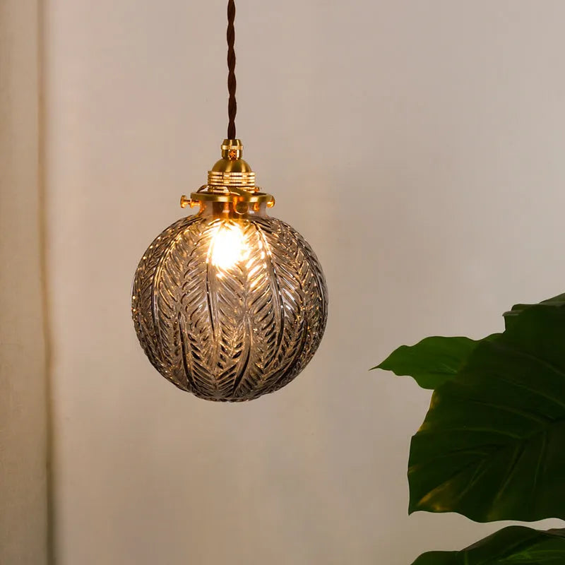 Japanese vintage brass glass chandelier Nordic style copper body with glass shade for entrance ceiling