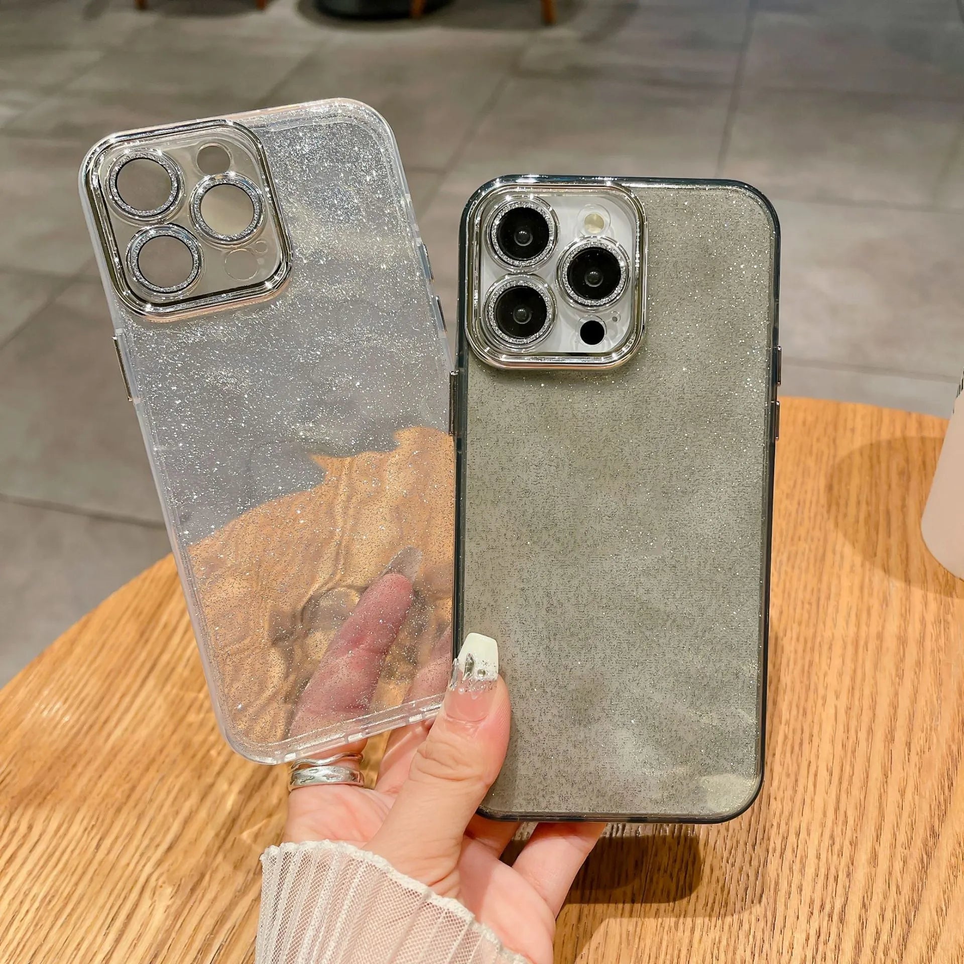 Corrugated PC phone case with lens protector for iPhone 11-15 in transparent colour