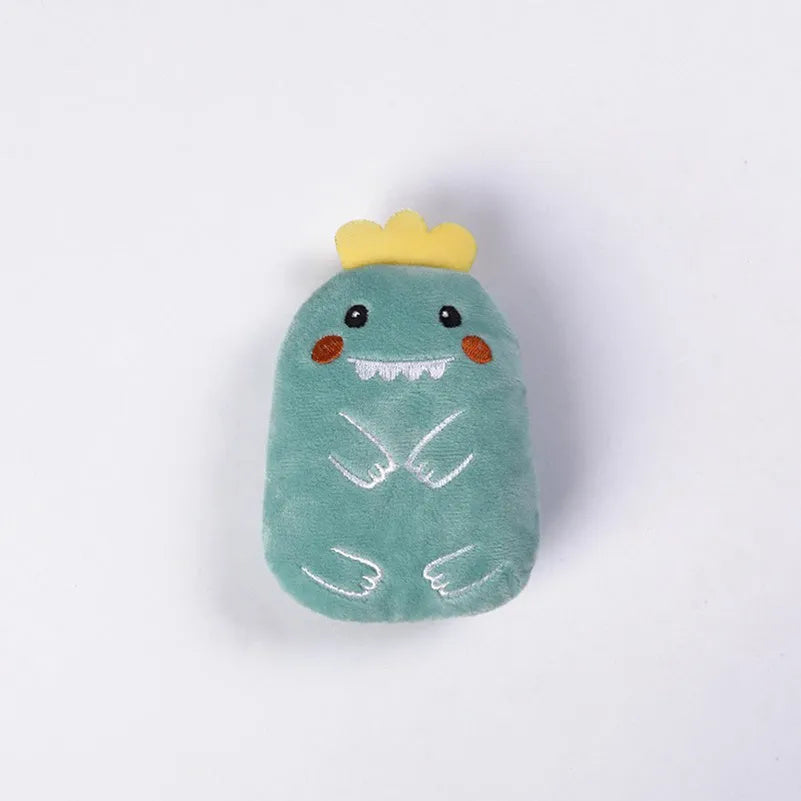 Colourful catnip plush chewing toy with claw and thumb textures for feline teeth grinding