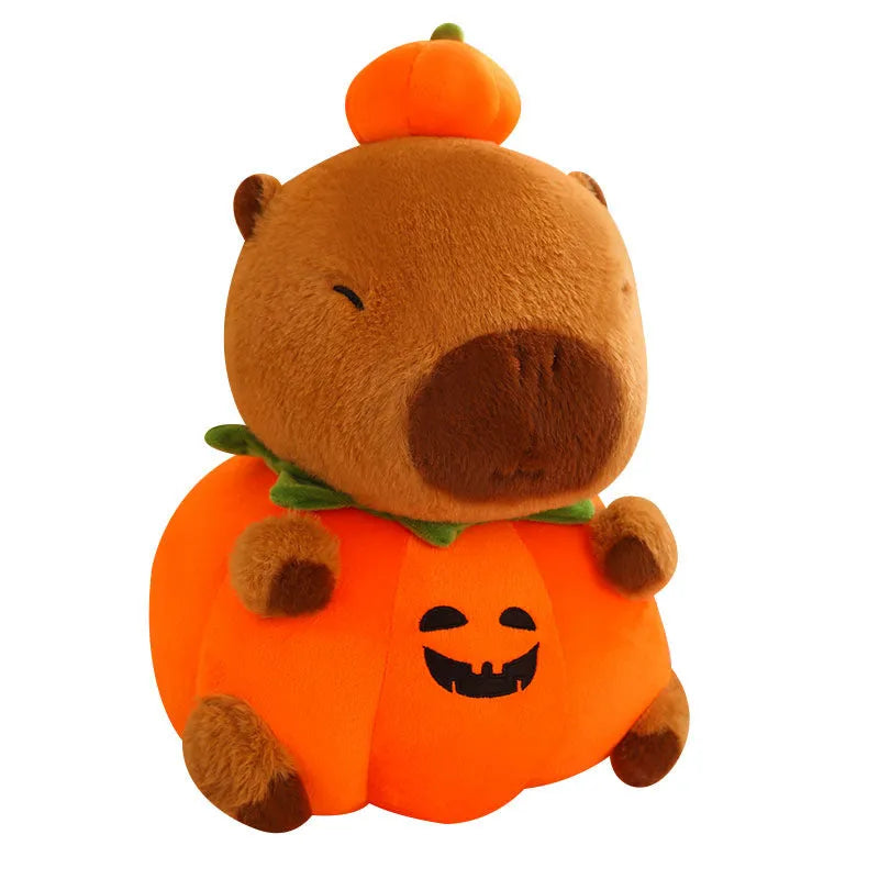Cute Cappie Baran Melon capybara plush toy in pumpkin colour on a plain background