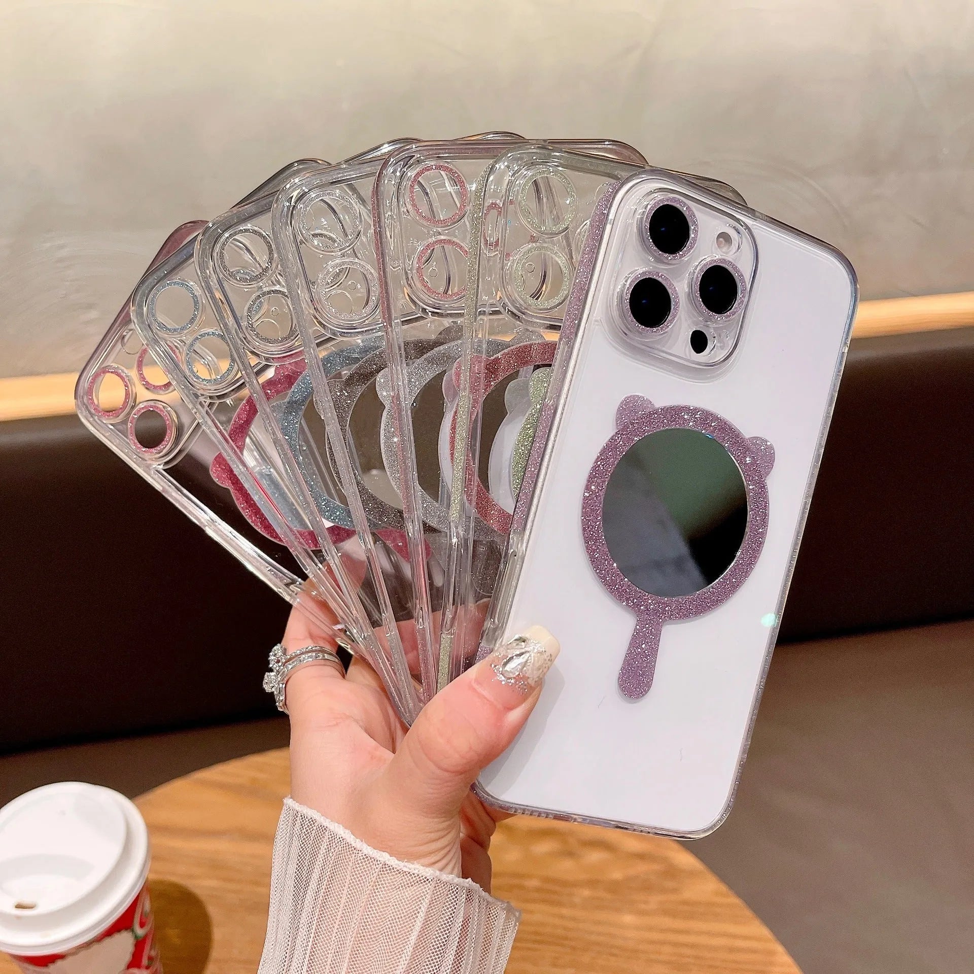 Advanced magnetic suction TPU phone case for iPhone with Star River mirror design in blue colour