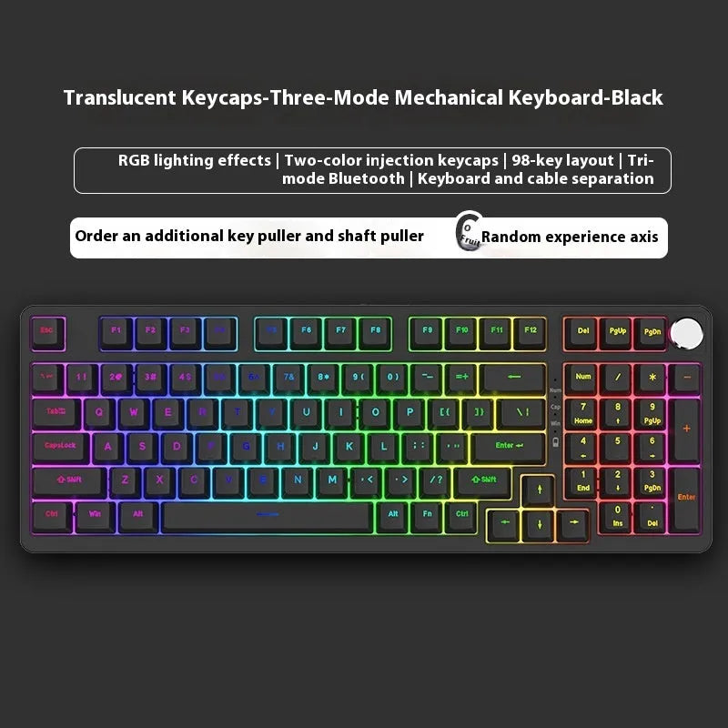 98-key wireless Bluetooth mechanical keyboard kit with metal knob and multiple colour background options