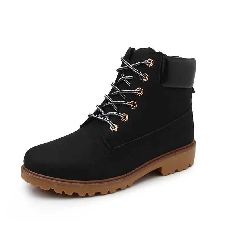 Pink men's Martin ankle boots with velvet lining and flat low heel