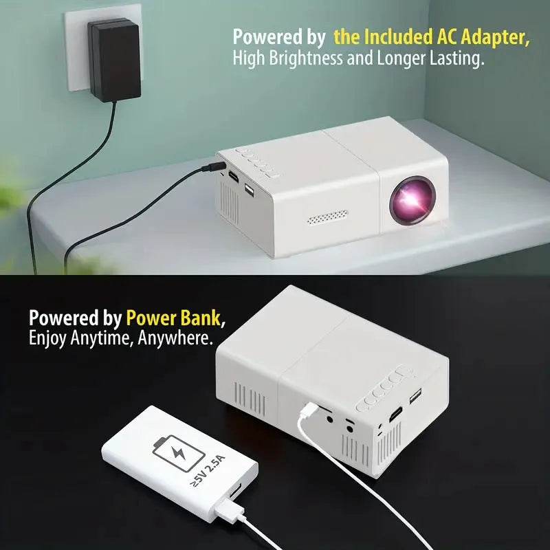 M100 mini LED projector in black or white with remote control and 100-inch projection capability