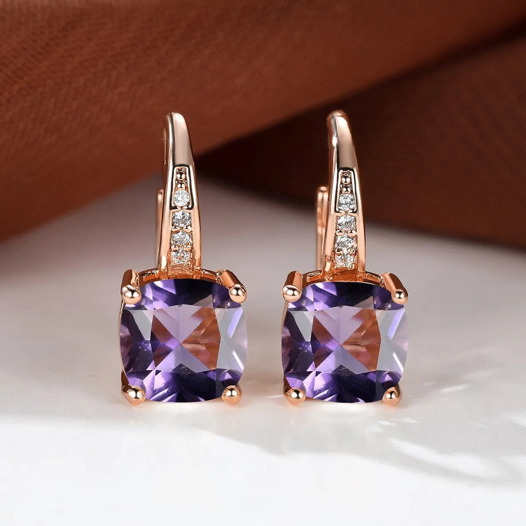 Korean style square zircon ear hook earrings with geometric round design in multiple plating colours