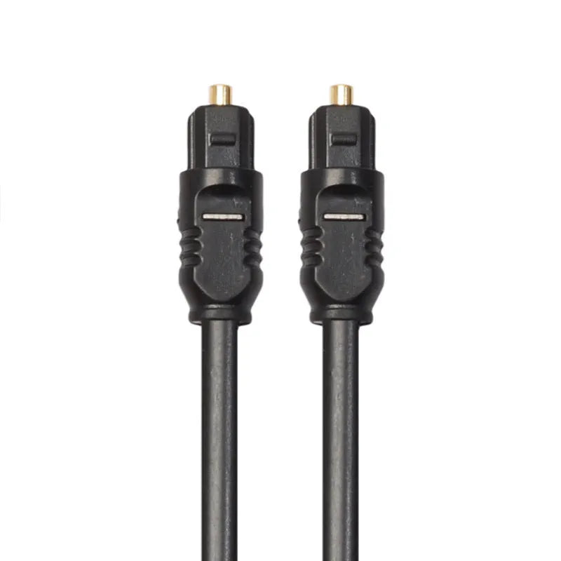 Black Toslink optical audio cable with square connectors showing 2 metre length