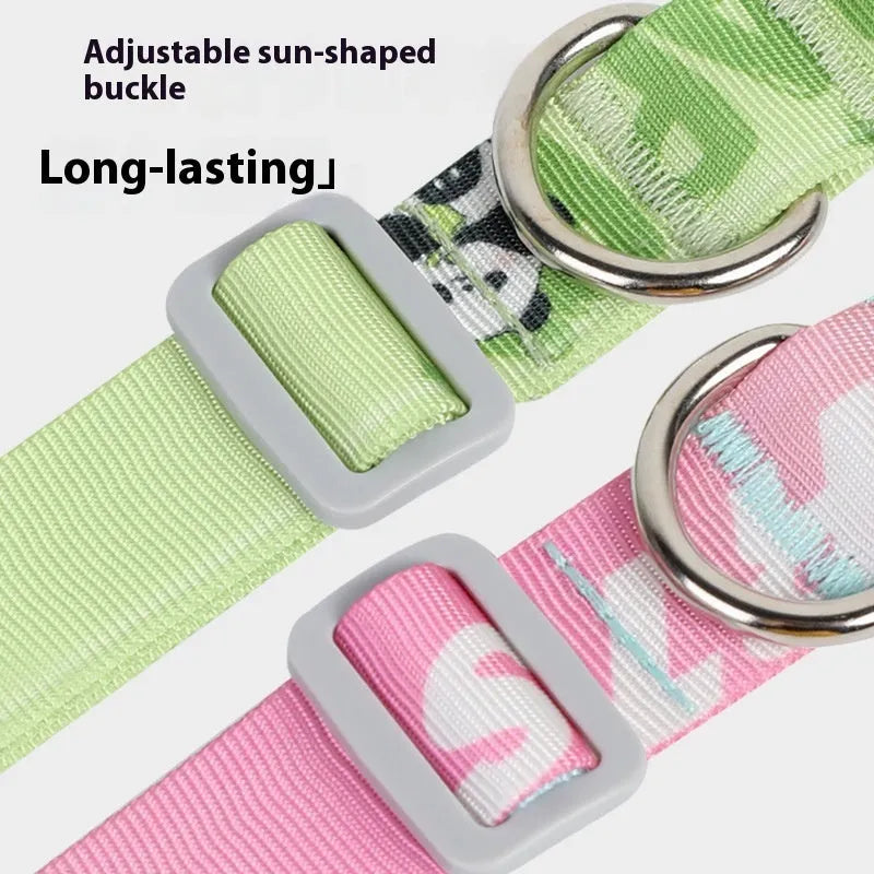 Adjustable dog collar with gradient colour cartoon pattern in Panda Green and gradient colour options