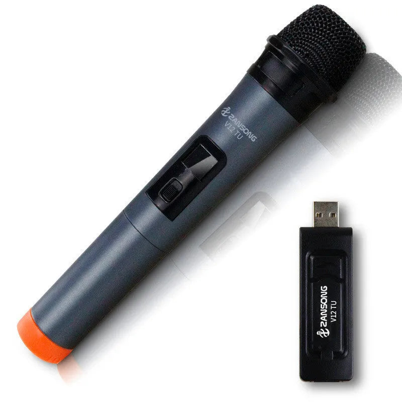 Black V12 wired dynamic handheld microphone with USB receiver and audio cable