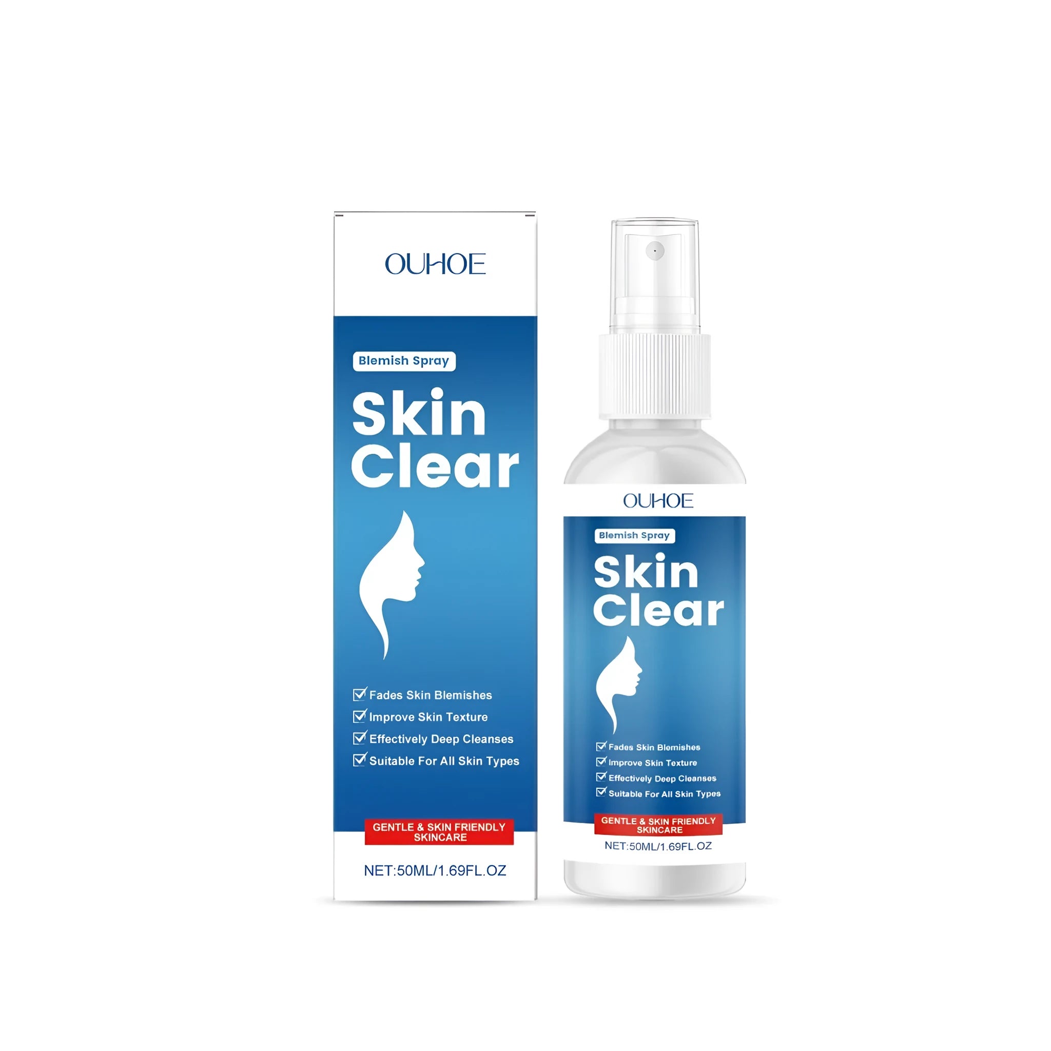 Blemish spray 50ml bottle with Centella asiatica, licorice root, aloe leaf, and salicylic acid formula