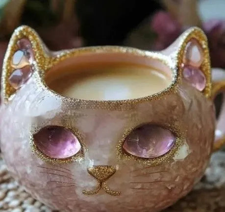 Purple geode crystal cat mug resin craft with synthetic resin construction measuring 11x8x9cm