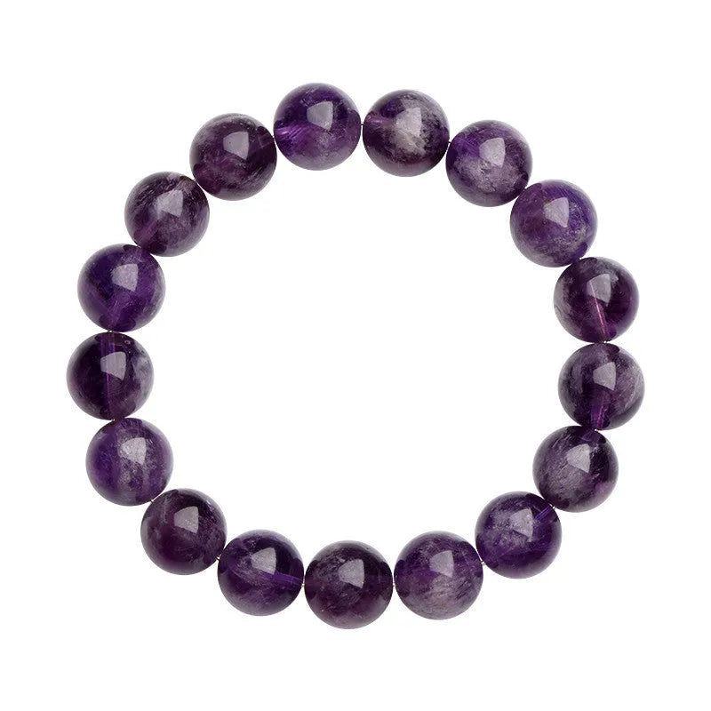 Natural feather amethyst crystal bracelet with scattered Snow Mountain purple beads and Ruyi detail.