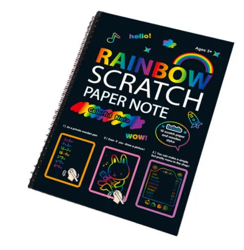Large children's scratch art paper with colourful puzzle scraping design, measuring 26x19 cm.