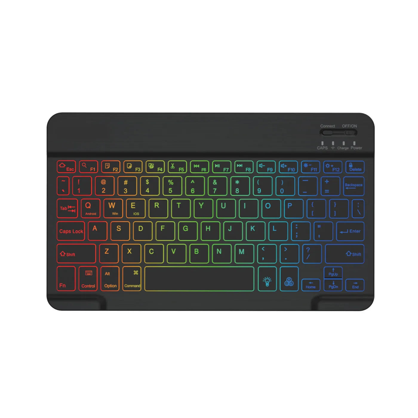 10-inch wireless Bluetooth keyboard with colourful backlight for tablets and mobile phones.