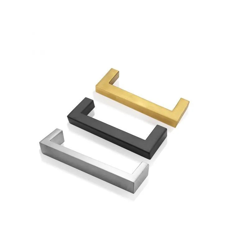 Stainless steel square pipe cabinet drawer handle in brushed silver finish