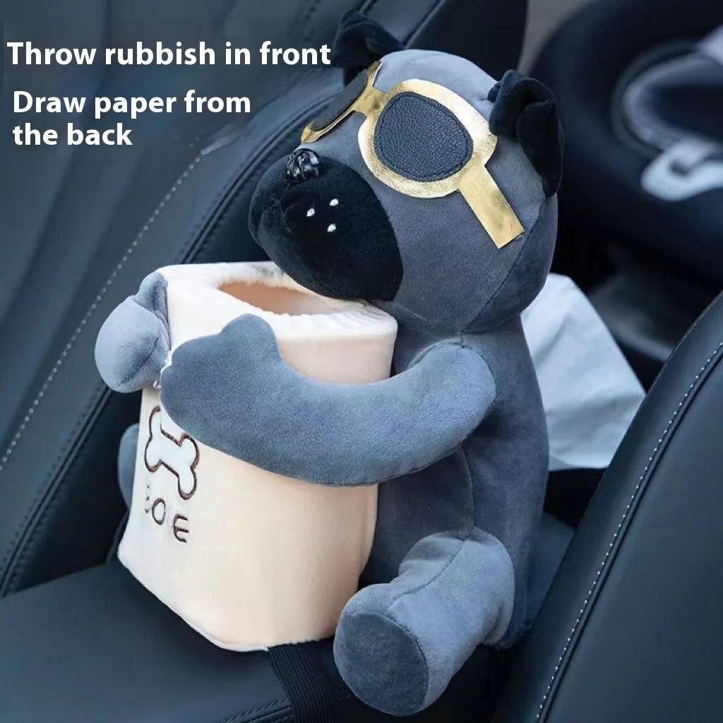 Plush multifunctional car tissue box in monkey design for armrest, 30x27cm