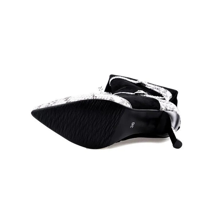 Women's knee-high black boots with stiletto heels and velvet lining