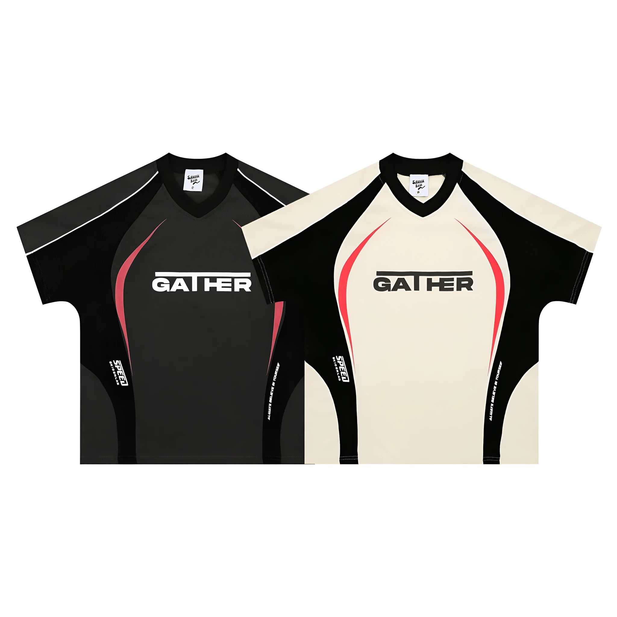 Men's loose black t-shirt with a large printed white letters graphic on the front.