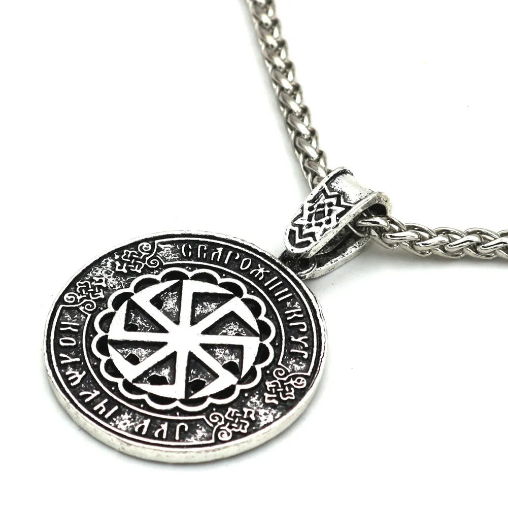 Lunavin ODing logo alloy pendant necklace with antique silver finish and snake bone chain