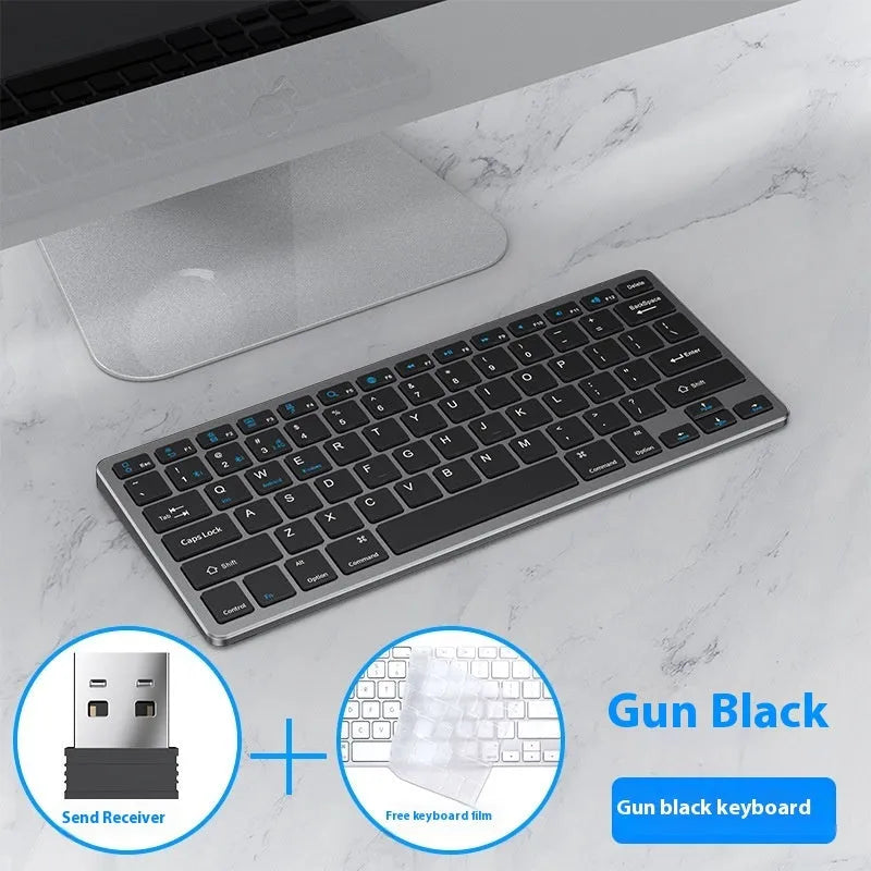 Black ultra-thin wireless keyboard and mouse set with rechargeable feature and keyboard cover
