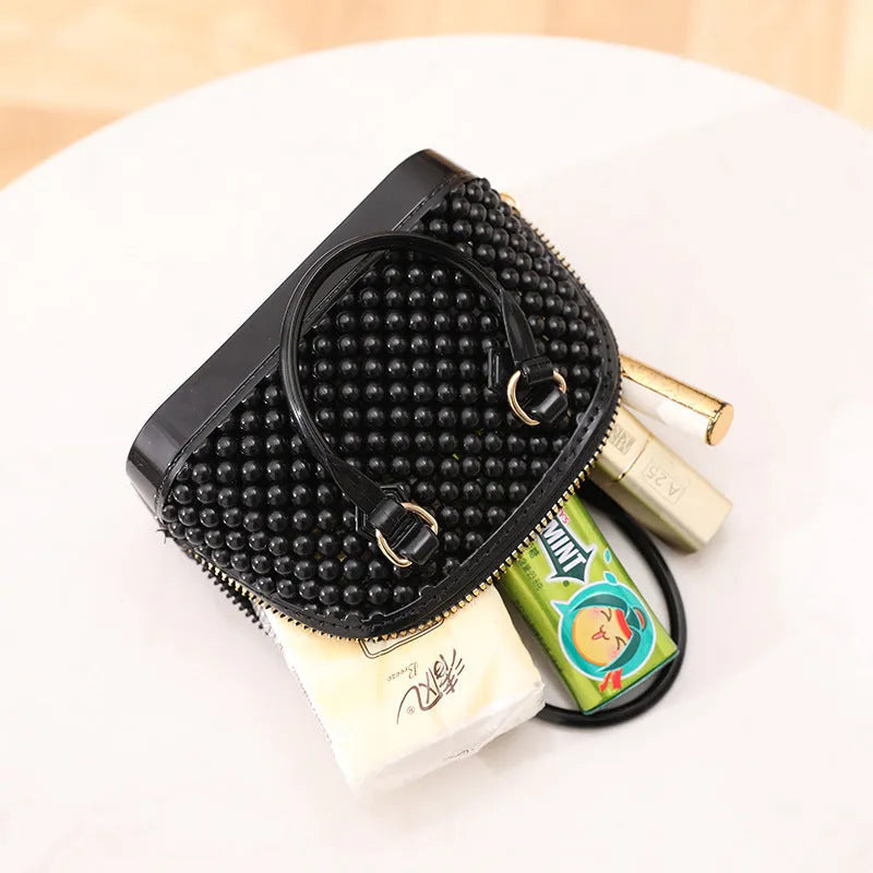 Korean style hollowed-out jelly shell bag in PVC with chain, apricot colour, shell shape, urban design