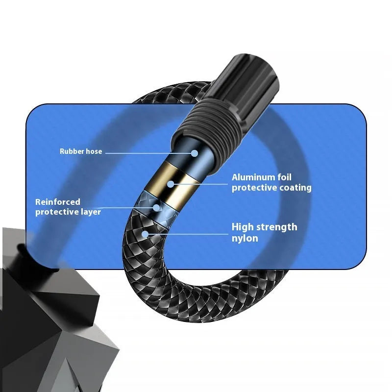 Black vehicle tyre inflator with digital display and ABS housing for 12V car socket connection