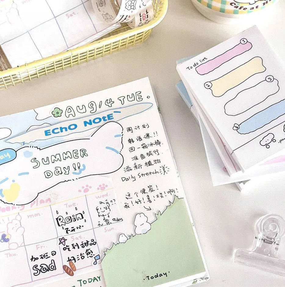 Cartoon hand account collage sticky notes in three sizes with animal designs