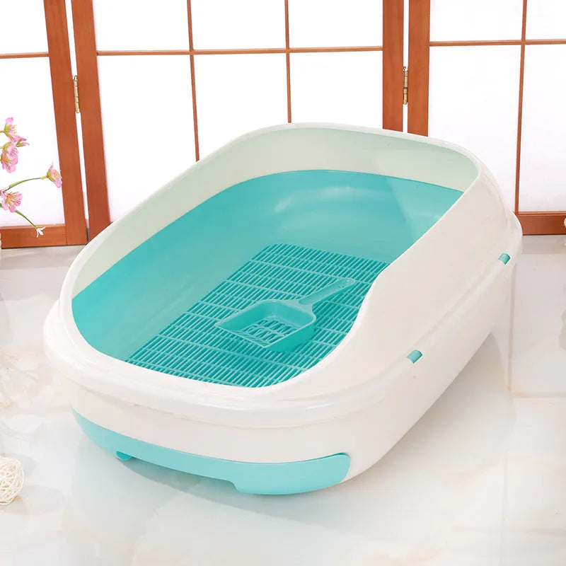 Semi-closed double layer cat litter box with grid drawer, large size 51x40.5x20.5cm, PP plastic, gray colour option