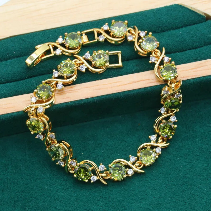 Women's rhinestone zircon jewellery suit with necklace, earrings, and ring on snake bone chain