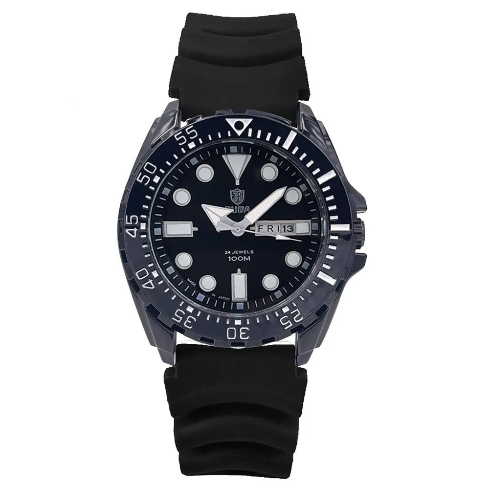 Men's waterproof luminous quartz watch with 15mm steel case and sports-style design