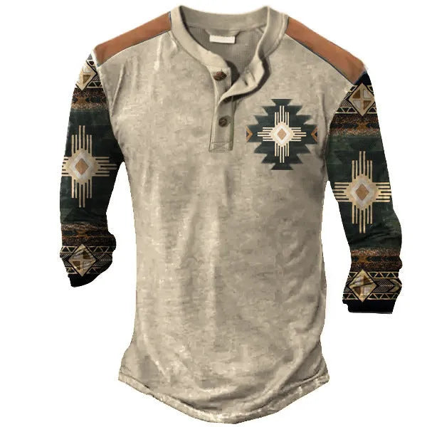 Men's long sleeve Henley shirt in solid colour with printed details, 90% polyester, CT09 series