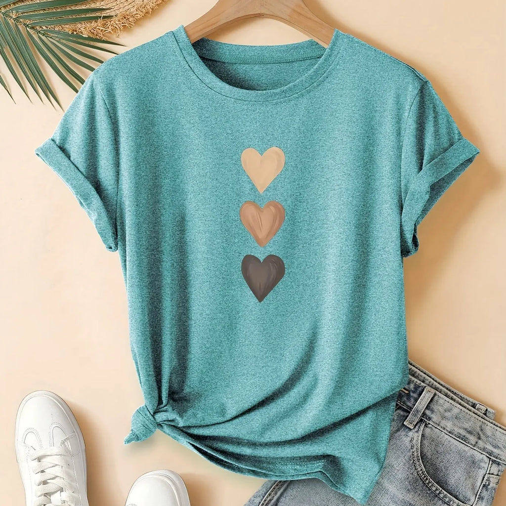 Women's dark grey pure cotton T-shirt with Chinese art retro graphic print and short sleeves.