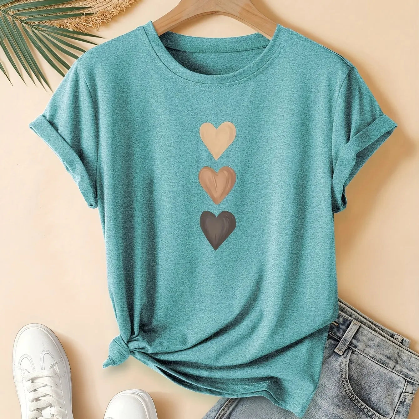 Women's dark grey pure cotton T-shirt with Chinese art retro graphic print and short sleeves.