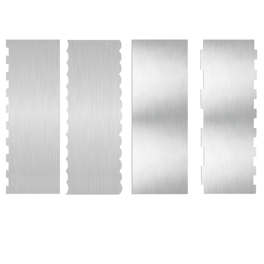 Stainless steel cream scraper with polygon-patterned edge for cake decorating