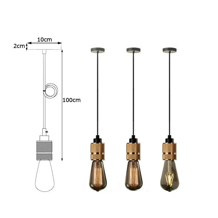 DIY retro chandelier assembly kit with metal lamp holder and braided power cord in chrome, gold, rose gold, and black.