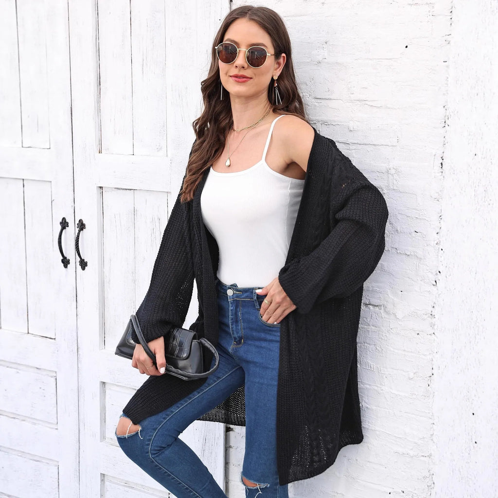 Women's loose casual acrylic sweater coat cardigan in solid colour with free size fit