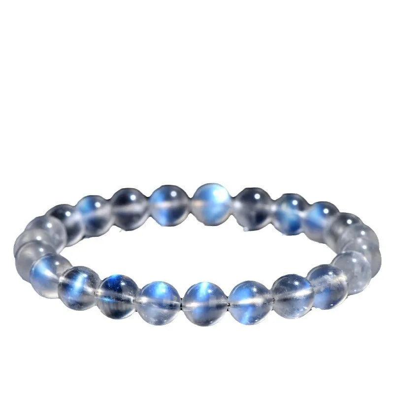 Natural cream body blue moonlight crystal bracelet with smooth ground beads in unisex simple design