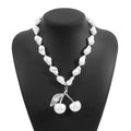 Creative pearl cherry fruit necklace for women with geometric pendant and adjustable length