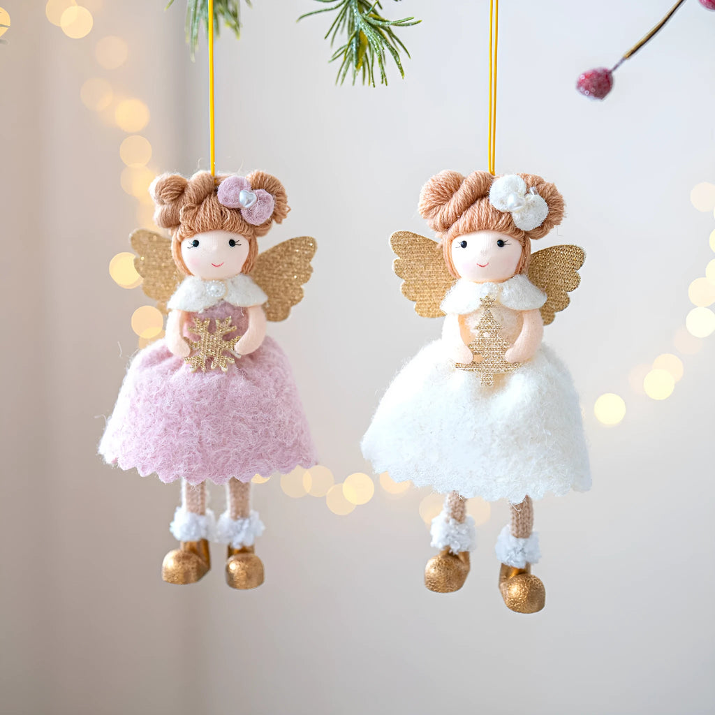Christmas angel wings plush pendant ornament in pink colour with cloth material