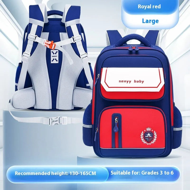 Children's spine protector backpack in blue, made of water-repellent Oxford cloth, size 38x30x15cm