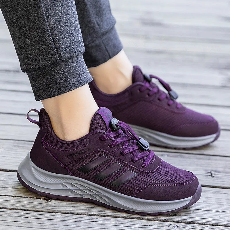 Breathable mesh slip-on mum shoes with elastic band closure in various colours