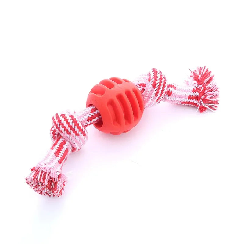 Cotton rope double knot ball dog toy in five colours for chewing and teeth cleaning