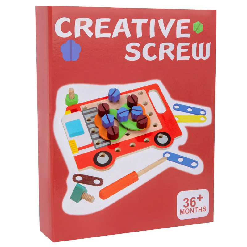 Wooden twist screw puzzle board with changeable shape and colour pieces for toddler matching game