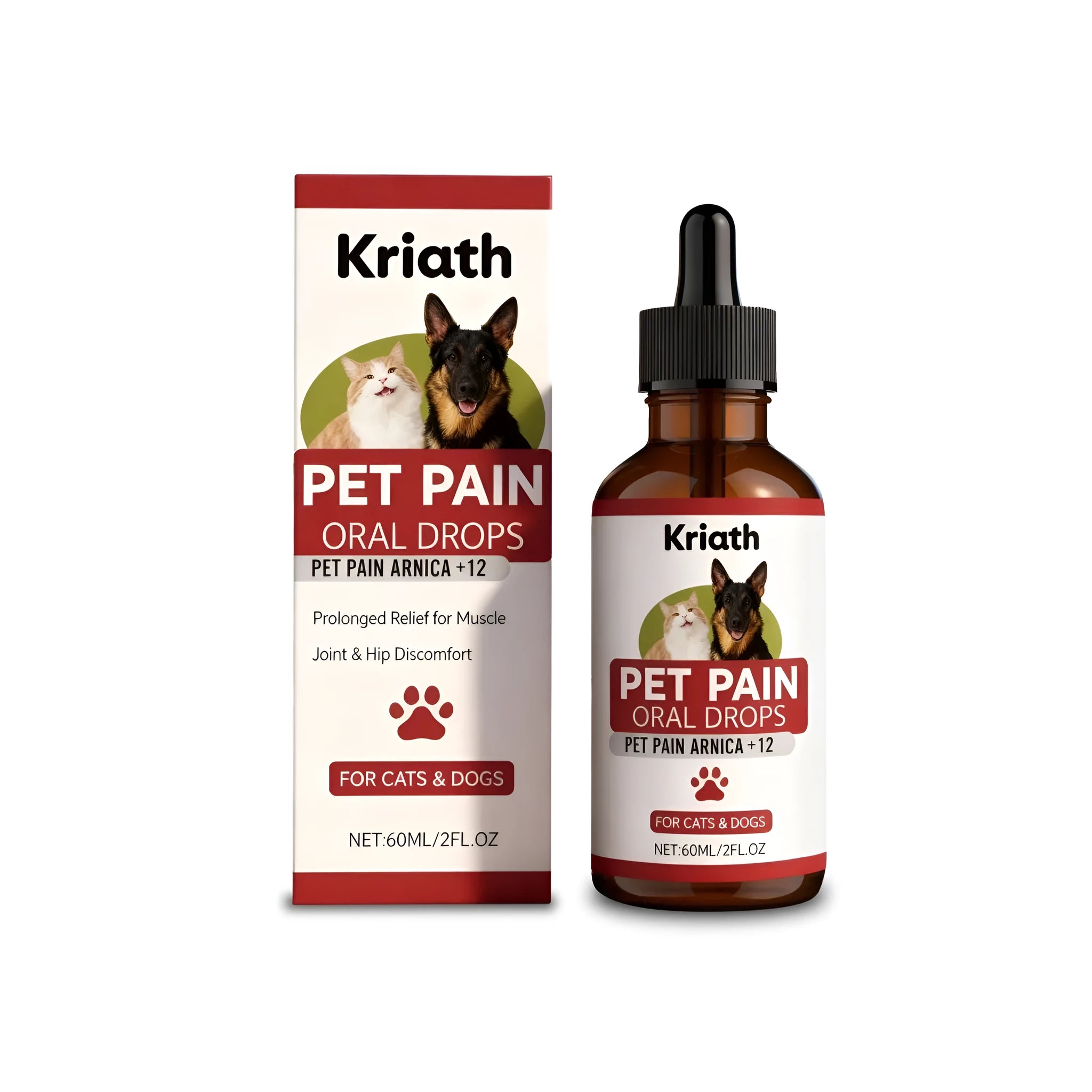 60ml Pet Pain Oral Drops bottle with herbal and omega-3 supplement for dogs and cats