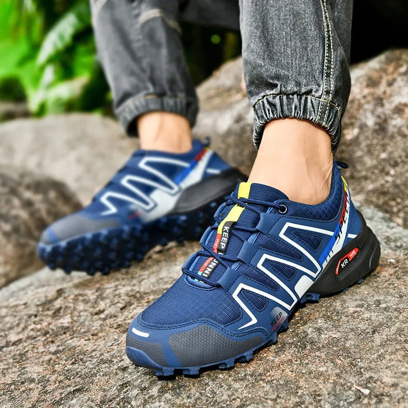 Men's plus size casual running shoes in grey orange colour with low-top design