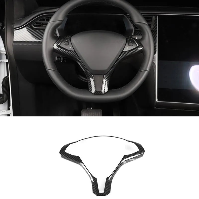 Tesla Model S steering wheel decorative frame with carbon fibre colour finish covering button panel