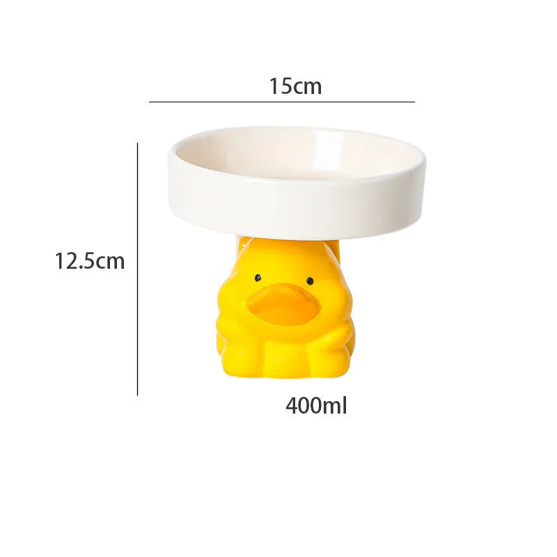 Ceramic raised pet bowl with animal design for cats and small dogs