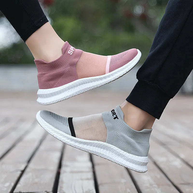 Flyknit casual sock shoes in khaki colour with lace closure and round toe design