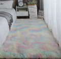 Tie-dyed variegated silk wool carpet in beige with plush pile and suede backing for indoor use